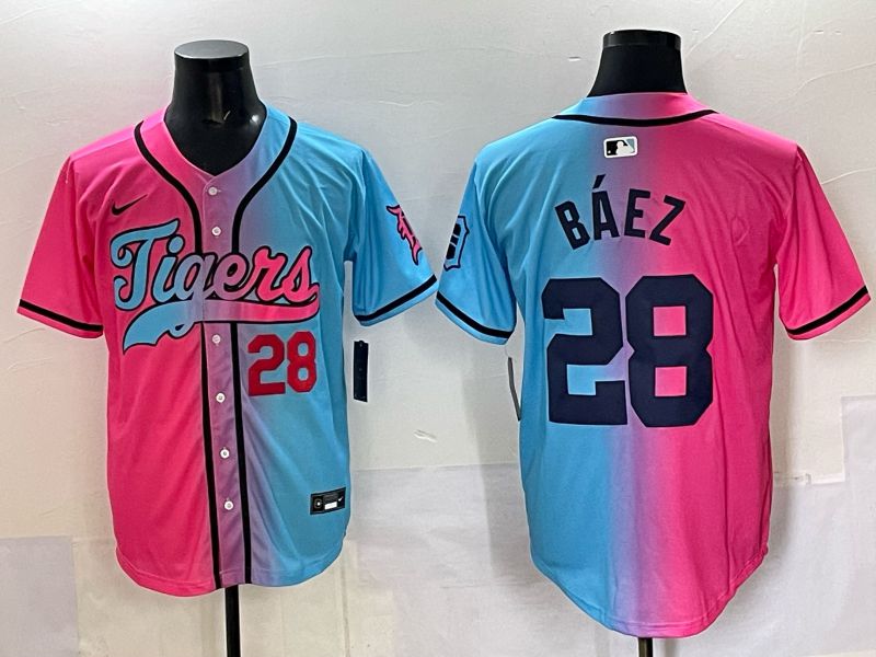 Men 2025 Detroit Tigers #28 Baez Blue pink Game Nike MLB Jersey style 04->detroit tigers->MLB Jersey